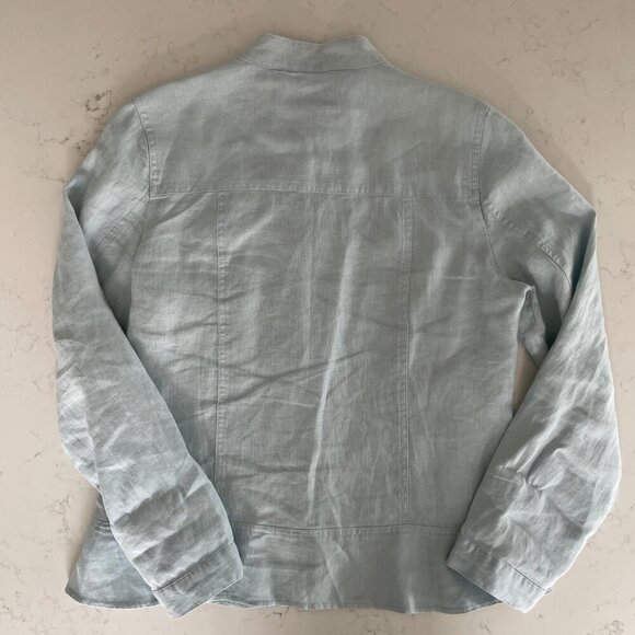 Coldwater Creek 100% Linen Button Down Jacket w Peplum Hem Powder Blue Sz S - Picture 4 of 9